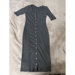 Hear Hips Button-Down Black And White Striped Midi Dress Size M